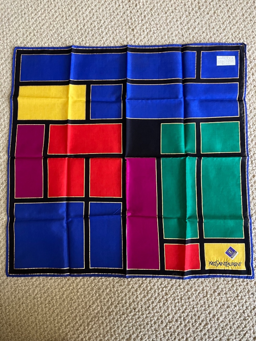 New Yves Saint Laurent Bandana Handkerchief Scarf YSL Vintage Colorblock Gold